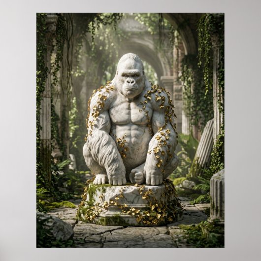 Marmeren Gorilla Klimop Ruïnes Poster (Voorkant)