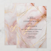 Marmeren Goud (Imitatie) Blush Bruiloft Uitnodigin Kaart (Voorkant / Achterkant)