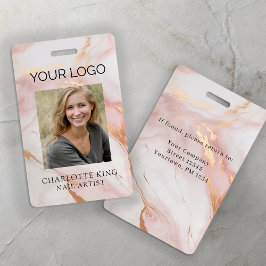 Marmeren Gouden Blush Roze Logo Werknemers Foto ID Badge