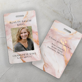 Marmeren Gouden Blush Roze Werknemer Foto ID Badge