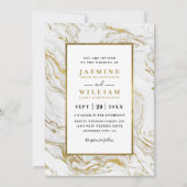Marmeren gouden elegante moderne QR-code bruiloft Kaart (Voorkant)