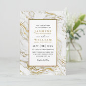 Marmeren gouden elegante moderne QR-code bruiloft Kaart (Staand voorkant)