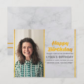 Marmeren & Gouden Foto Verjaardag Uitnodiging (Voorkant / Achterkant)