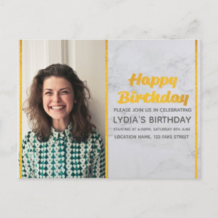 Marmeren & Gouden Foto Verjaardag Uitnodiging Briefkaart