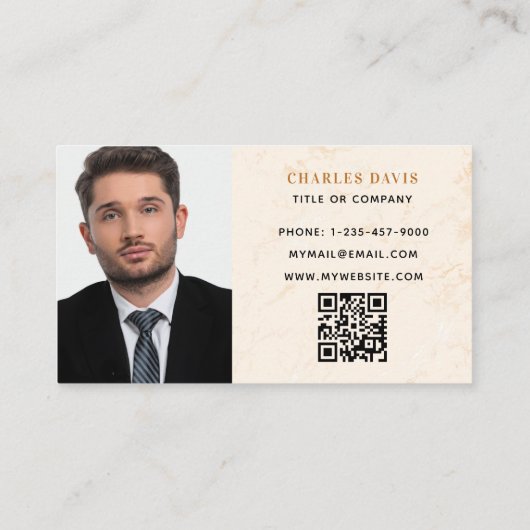 Marmeren gouden monogram foto Qr code logo Visitekaartje (Achterkant)