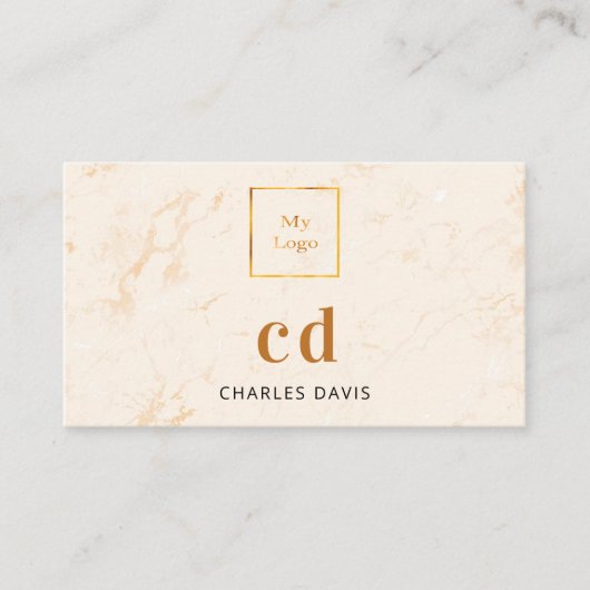 Marmeren gouden monogram foto Qr code logo Visitekaartje (Voorkant)
