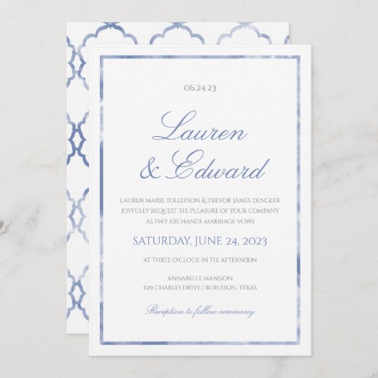 Marmeren grens bruiloft uitnodiging - korenbloem b (Voorkant / Achterkant)