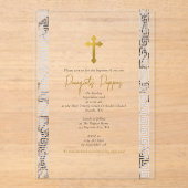 Marmeren Griekse Sleutel Orthodoxe Doop Acryl Uitnodigingen (Voorkant)