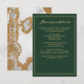 Marmeren Groene en Gouden Huwelijksdetailskaart Informatiekaartje (Voorkant / Achterkant)