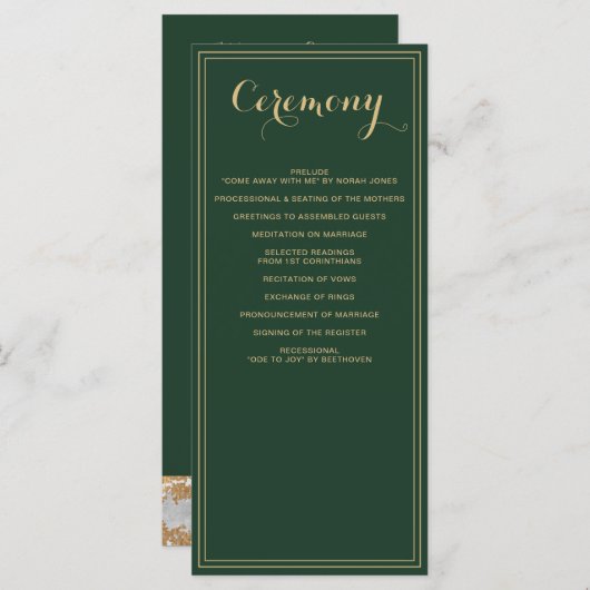 Marmeren Groene en Gouden Huwelijksprogramma's Programmakaart (Voorkant / Achterkant)