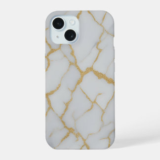 Marmeren Hoesje Wit & Gouden Aderen | Luxe Telefoo iPhone 15 Case
