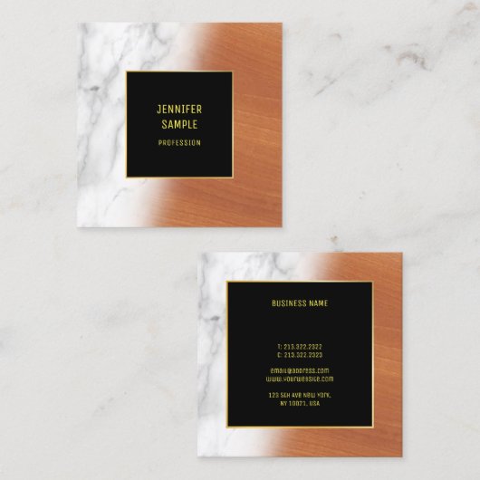 Marmeren Hout Zwart Goud Elegante Luxe Plain Cool Vierkante Visitekaartje (Voorkant / Achterkant)