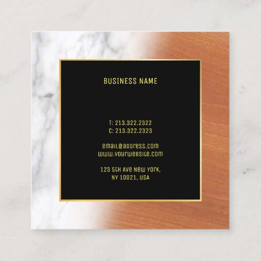 Marmeren Hout Zwart Goud Elegante Luxe Plain Cool Vierkante Visitekaartje (Achterkant)