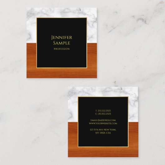 Marmeren Hout Zwart Goud Luxe Sjabloon Elegant Vierkante Visitekaartje (Voorkant / Achterkant)