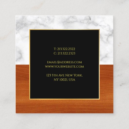 Marmeren Hout Zwart Goud Luxe Sjabloon Elegant Vierkante Visitekaartje (Achterkant)