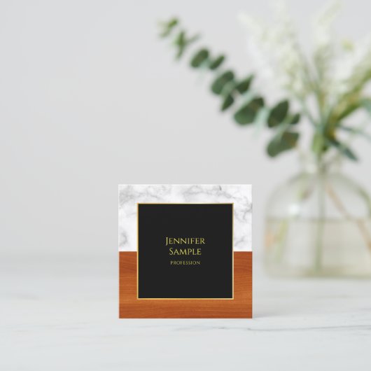 Marmeren Hout Zwart Goud Luxe Sjabloon Elegant Vierkante Visitekaartje (Staand voorkant)