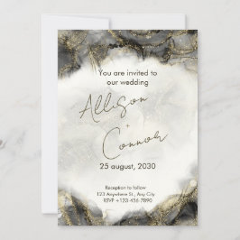 Marmeren huwelijksuitnodiging met zwarte en gouden kaart