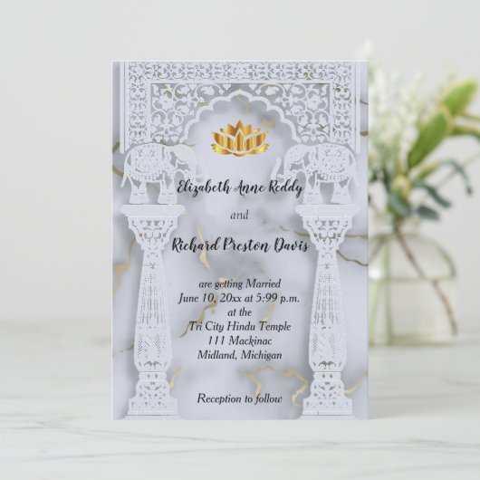 Marmeren Indiase Hindoe bruiloft uitnodiging (Staand voorkant)