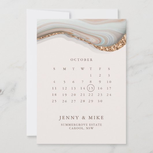 Marmeren kalender Save the Date uitnodiging (Voorkant)