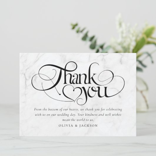 Marmeren Kalligrafie Script Fotobruiloft Bedankkaart (Staand voorkant)