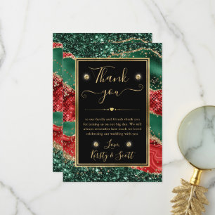 Marmeren Kerst Agate & Gouden Glitter Bruiloft Bedankkaart