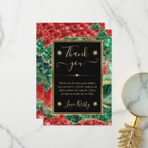 Marmeren Kerst-Agate & Gouden Glitter Quinceanera Bedankkaart