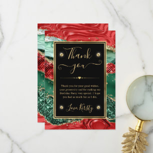 Marmeren Kerst Agate & Gouden Glitter Verjaardag Bedankkaart