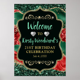 Marmeren Kerst Agate & Gouden Glitter Verjaardag Poster