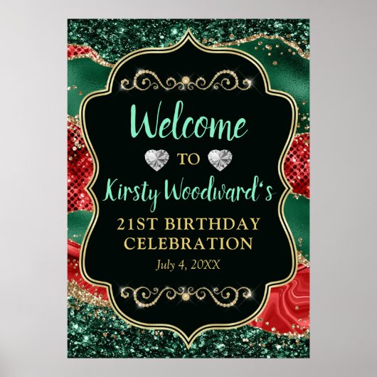 Marmeren Kerst Agate & Gouden Glitter Verjaardag Poster (Voorkant)