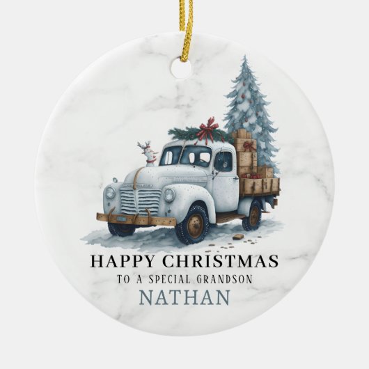 Marmeren Kerst Vrachtwagen Keramisch Ornament (Voorkant)