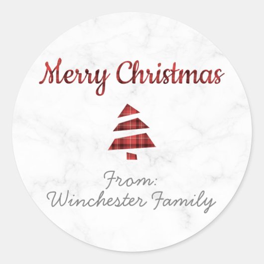 Marmeren kerstboom (Tartan: rood en zwart) Ronde Sticker (Voorkant)