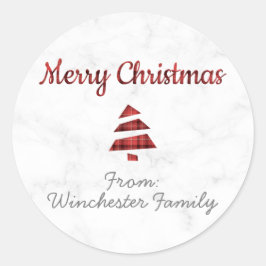 Marmeren kerstboom (Tartan: rood en zwart) Ronde Sticker
