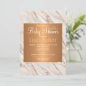 Marmeren koper trendy chic monogram babyshower kaart (Staand voorkant)