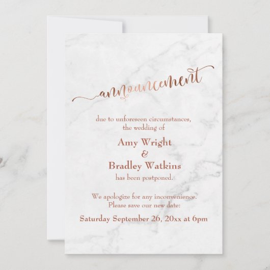 Marmeren koper uitgesteld bruiloft "aankondiging" kaart (Voorkant)
