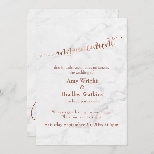 Marmeren koper uitgesteld bruiloft "aankondiging" kaart (Voorkant / Achterkant)