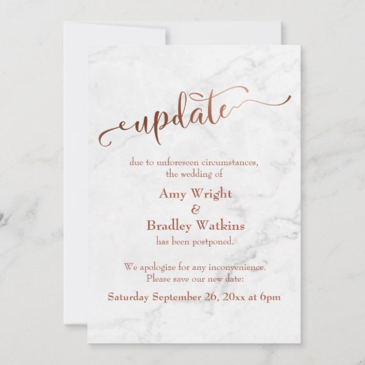 Marmeren koper uitgesteld bruiloft "update" kaart (Voorkant)