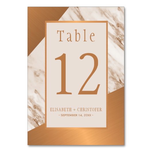 Marmeren koperen glam geometrische trouwtafel numm kaart (Voorkant)