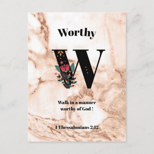 Marmeren Koraal W Monogram Personaliseerbare Schri Briefkaart (Voorkant)