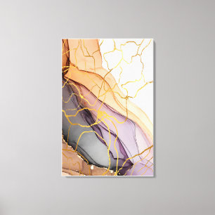 Marmeren kunstgolven van nostalgie oranje blauw ti canvas afdruk