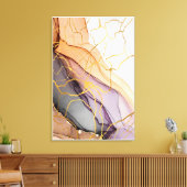 Marmeren kunstgolven van nostalgie oranje blauw ti canvas afdruk (Insitu (Woonkamer))