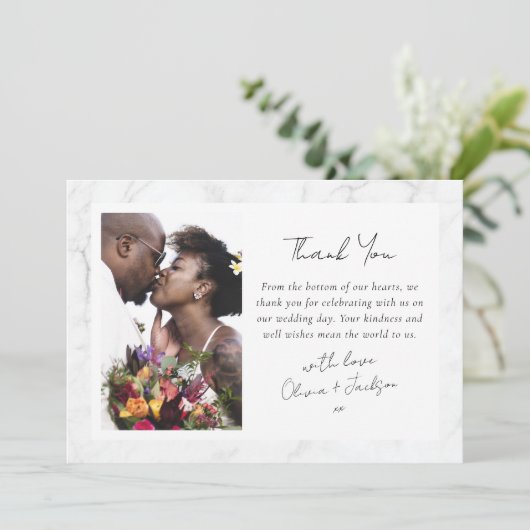 Marmeren Lijst Fotobruiloft Bedankkaart (Staand voorkant)