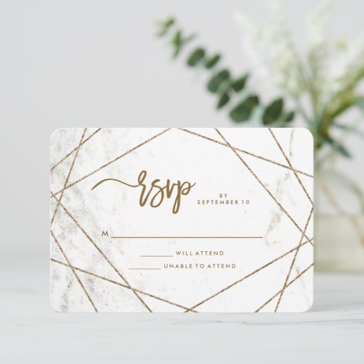 Marmeren look en koper geometrische bruiloft RSVP (Staand voorkant)