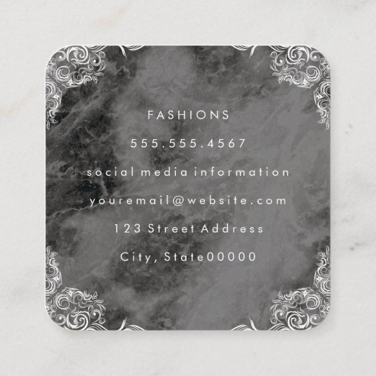 Marmeren met Fancy teksttekst voor hoeken Vierkante Visitekaartje (Achterkant)