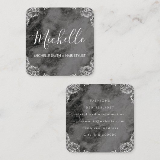 Marmeren met Fancy teksttekst voor hoeken Vierkante Visitekaartje (Voorkant / Achterkant)