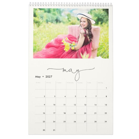 Marmeren minimalistisch script Multi Family Photo Kalender (Mei 2027)