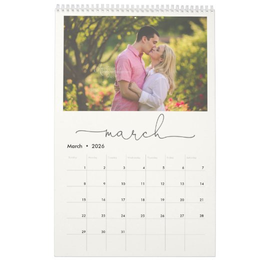 Marmeren minimalistisch script Multi Family Photo Kalender (Mar 2026)