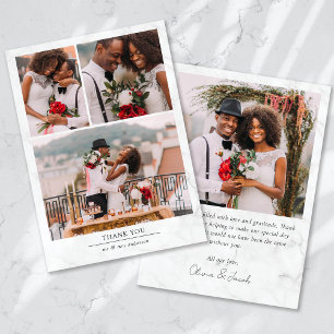 Marmeren minimalistische 4 foto bruiloft bedankkaart