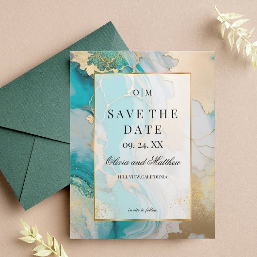 Marmeren Modern Turquoise Save the Date  Kaart