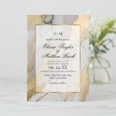 Marmeren moderne beige grijze en gouden bruiloft kaart (Staand voorkant)