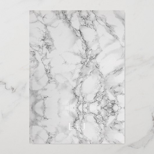 Marmeren Moderne Eenvoudige Huwelijk Zilveren Foli Folie Uitnodiging (Achterkant)